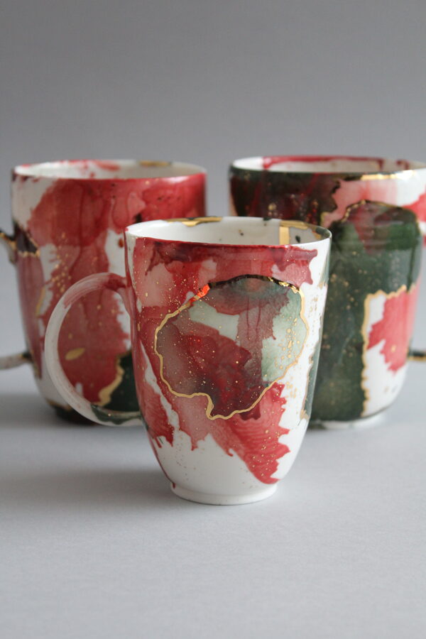Colorful porcelain mugs