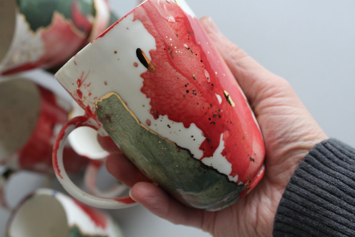 Colorful porcelain mugs
